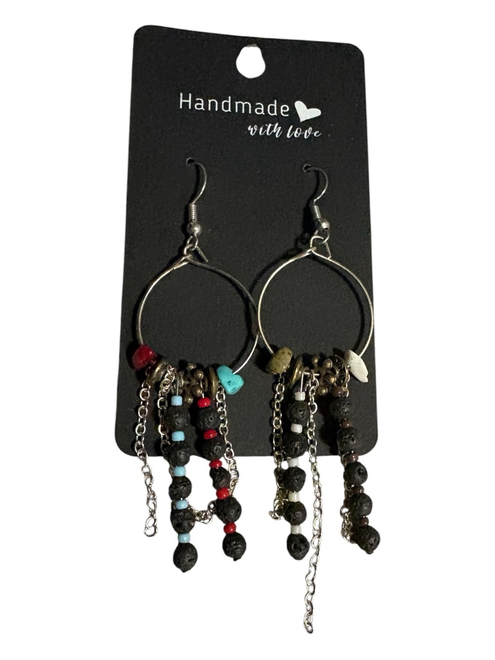 Beaded Hoop Dangle Earrings. Handmade   Multicolour. 1 pair.